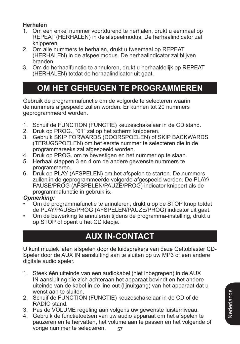 Om het geheugen te programmeren aux in-contact | Lexibook RCD102TF User Manual | Page 57 / 60