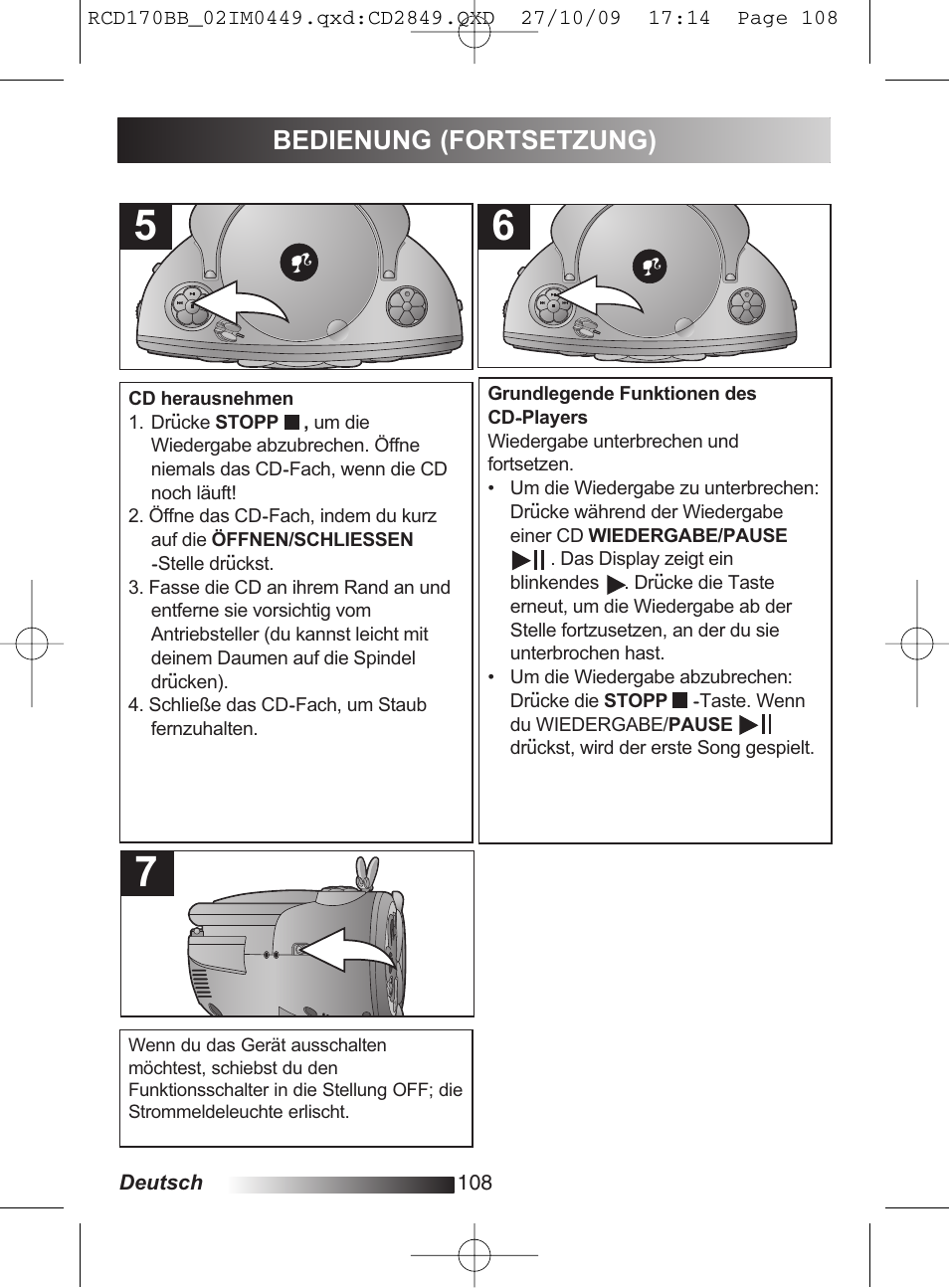Bedienung (fortsetzung) 2 | Lexibook RCD170BB User Manual | Page 108 / 134