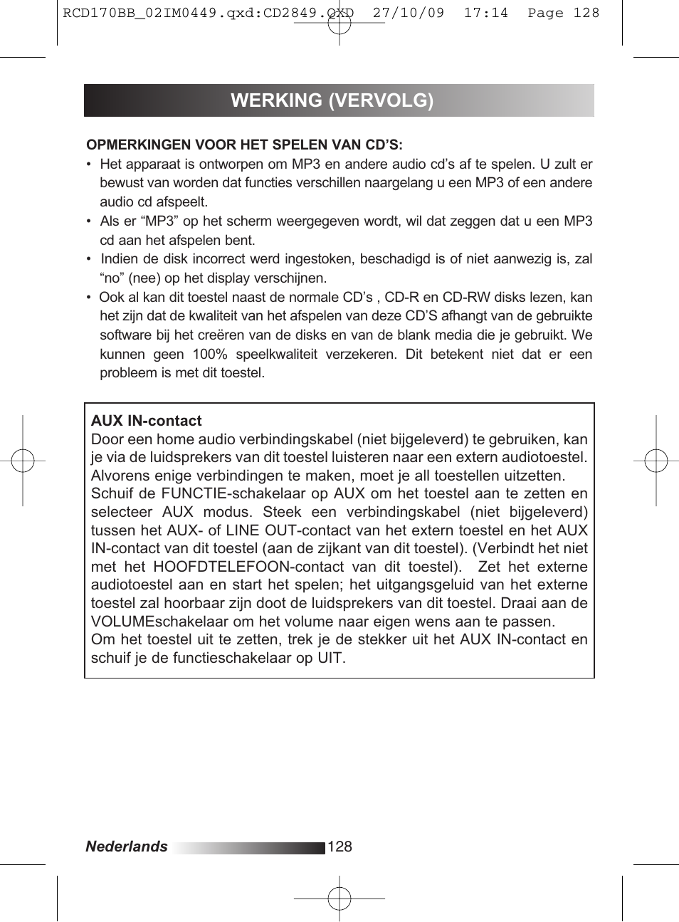 Werking (vervolg) | Lexibook RCD170BB User Manual | Page 128 / 134