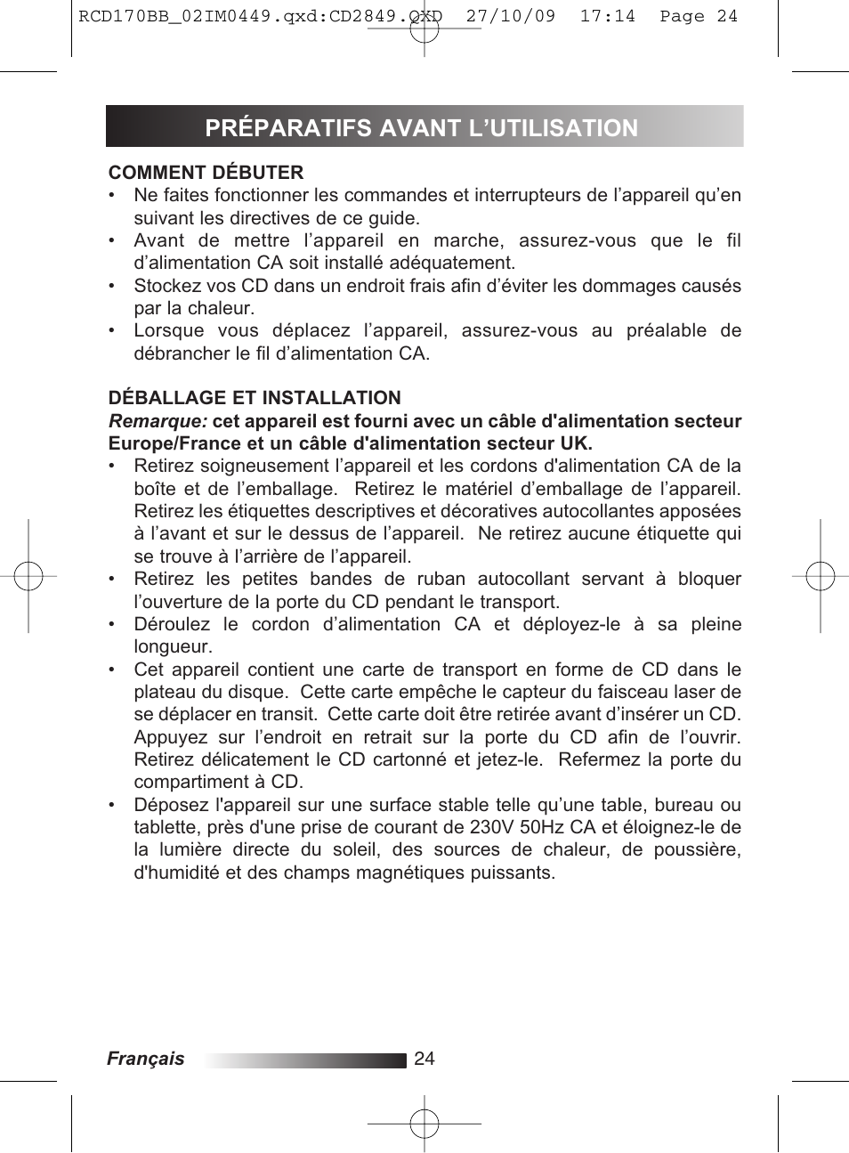 Préparatifs avant l’utilisation | Lexibook RCD170BB User Manual | Page 24 / 134