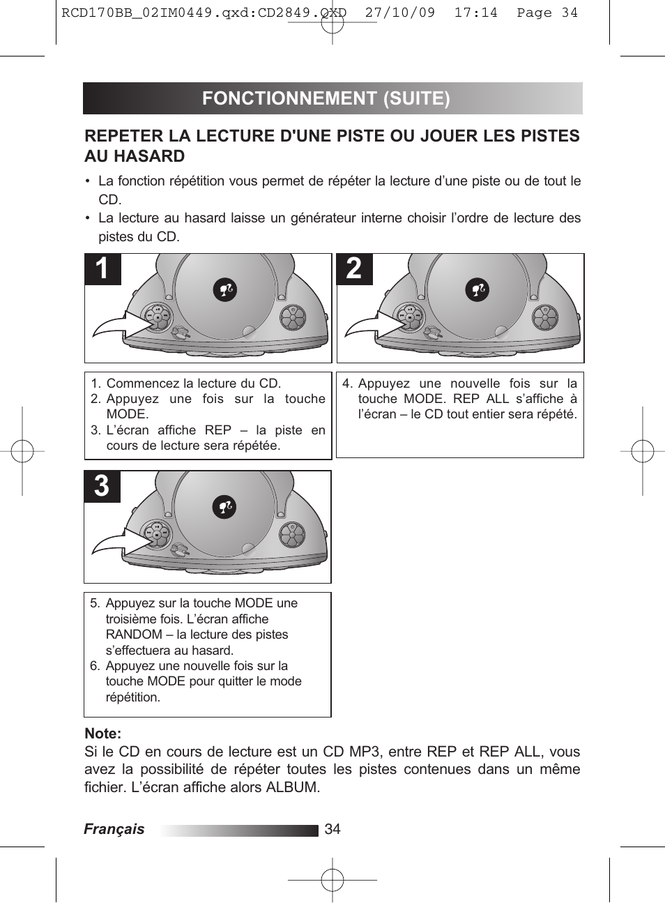 Fonctionnement (suite) | Lexibook RCD170BB User Manual | Page 34 / 134