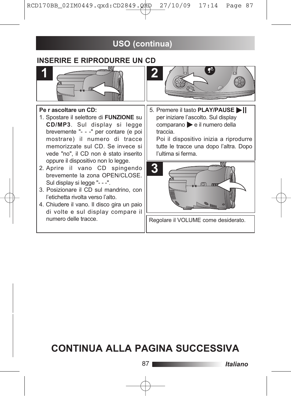 Continua alla pagina successiva, Uso (continua) | Lexibook RCD170BB User Manual | Page 87 / 134