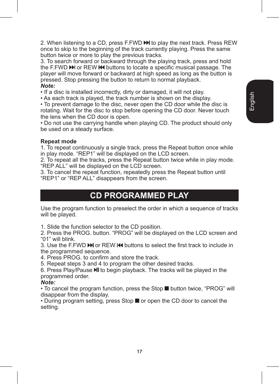 Cd programmed play | Lexibook RCD200TS User Manual | Page 17 / 54