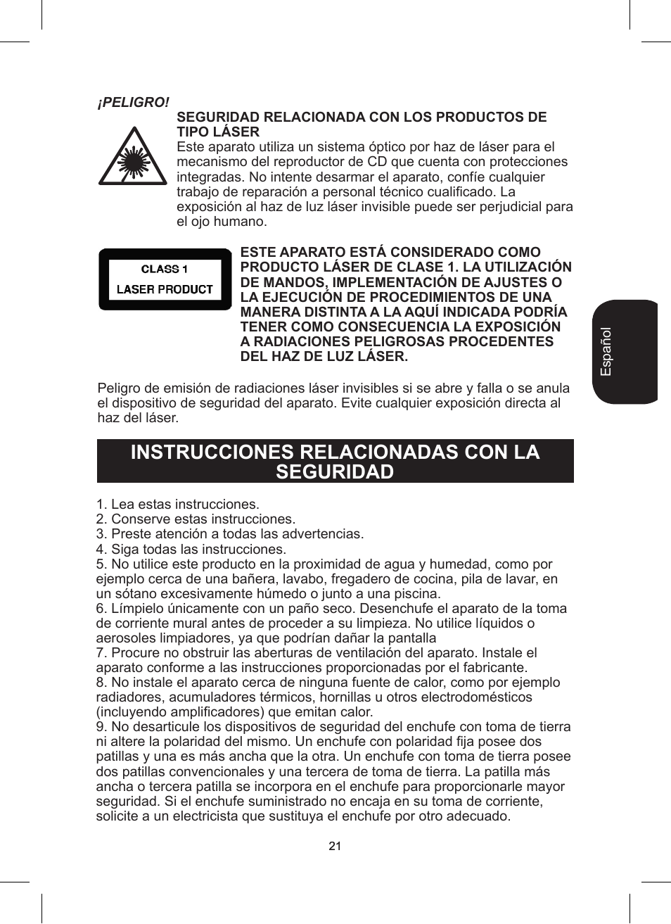 Instrucciones relacionadas con la seguridad | Lexibook RCD200TS User Manual | Page 21 / 54