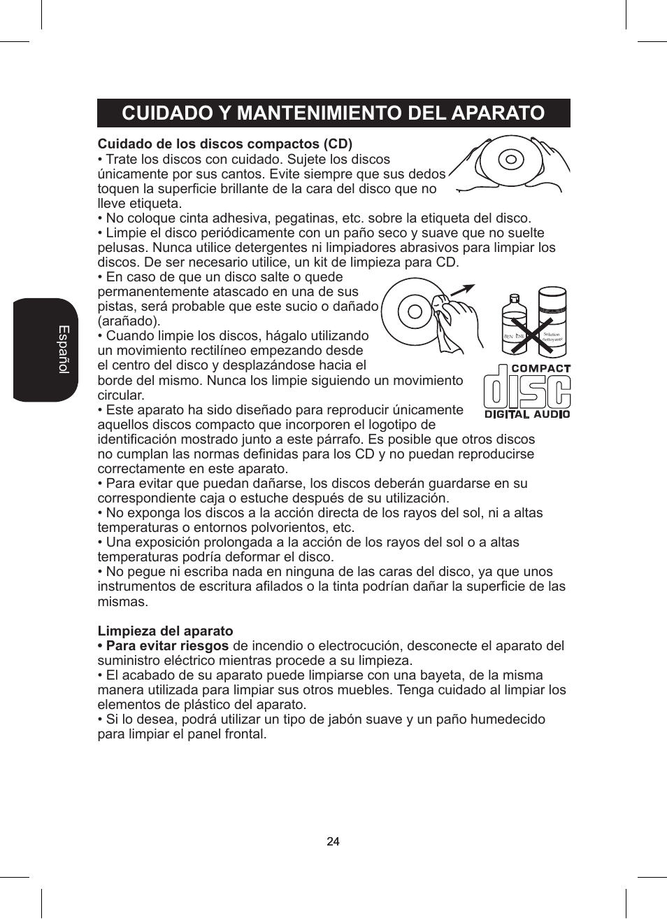 Cuidado y mantenimiento del aparato | Lexibook RCD200TS User Manual | Page 24 / 54