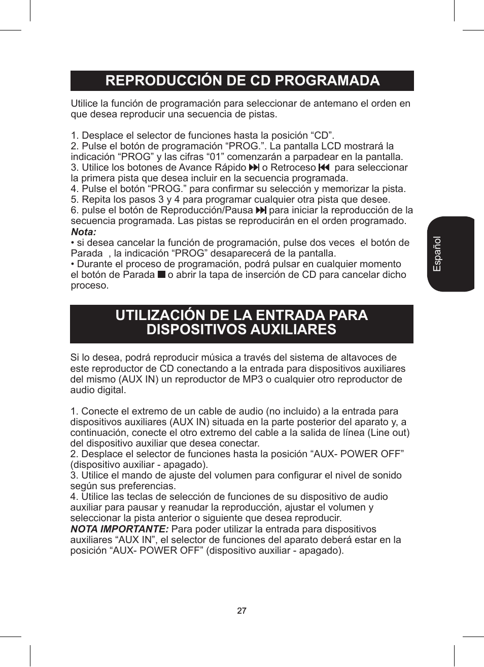 Reproducción de cd programada | Lexibook RCD200TS User Manual | Page 27 / 54