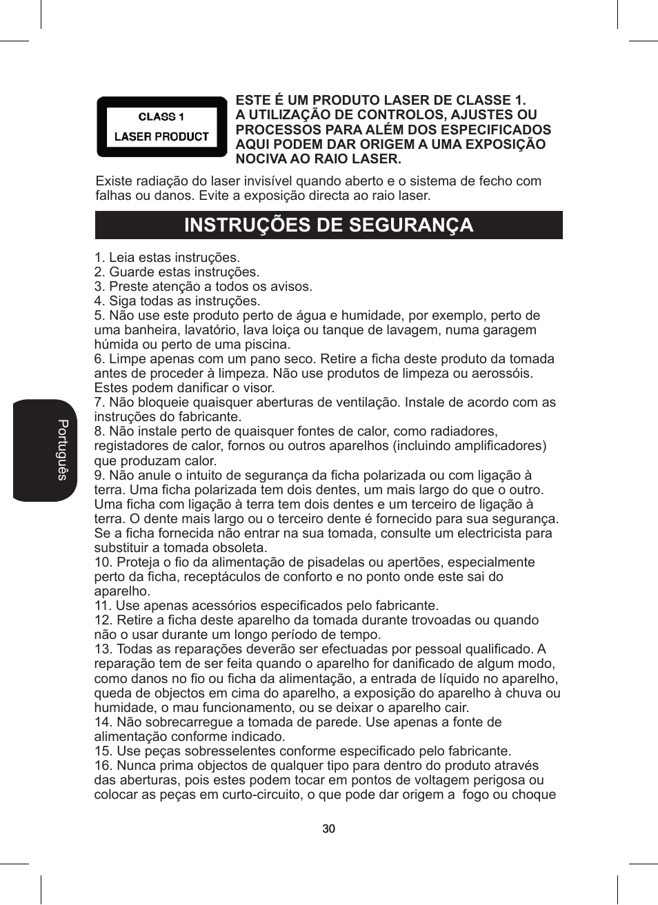 Instruções de segurança | Lexibook RCD200TS User Manual | Page 30 / 54