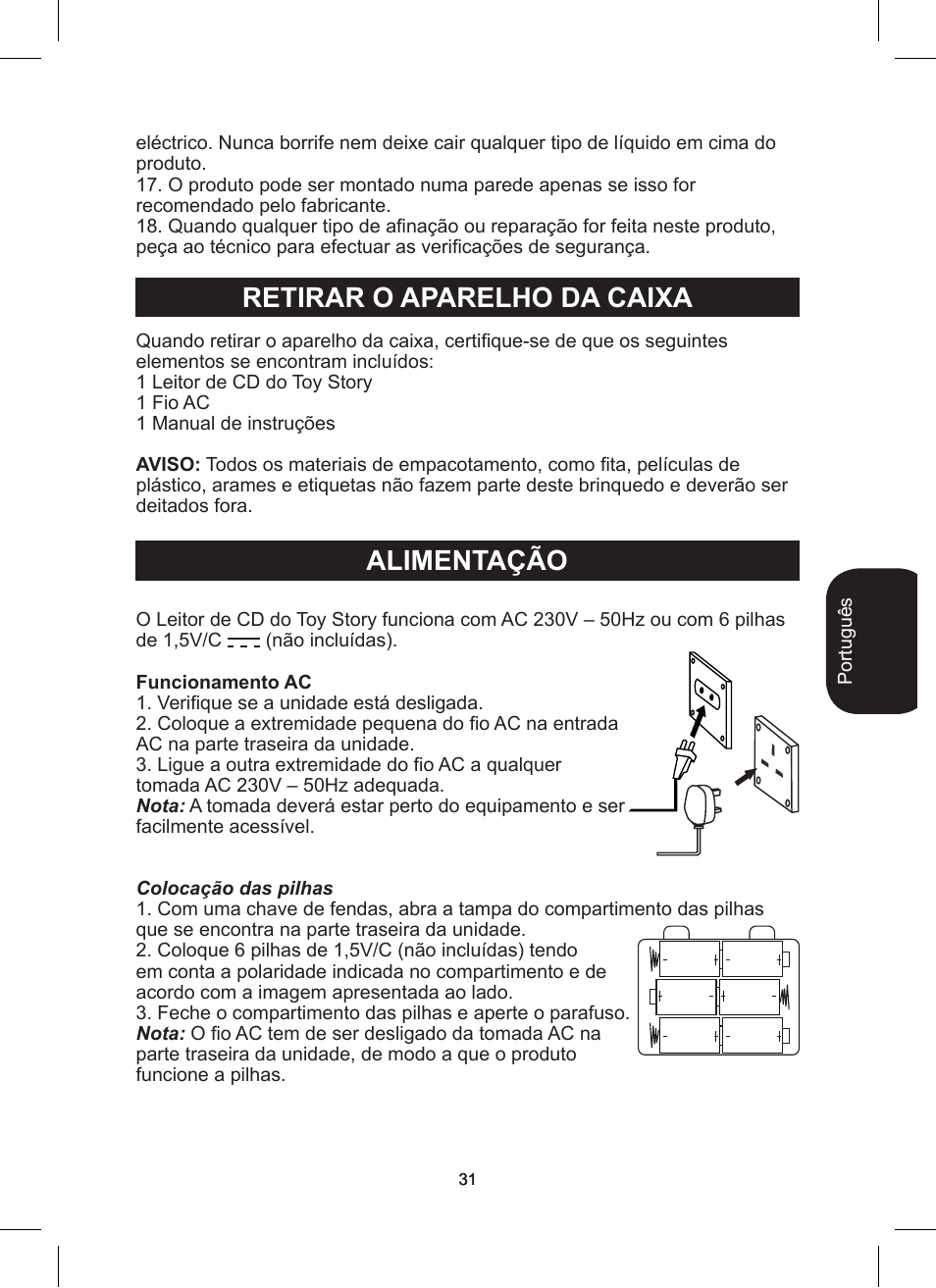 Retirar o aparelho da caixa alimentação | Lexibook RCD200TS User Manual | Page 31 / 54