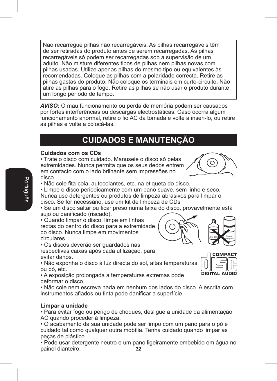 Cuidados e manutenção | Lexibook RCD200TS User Manual | Page 32 / 54