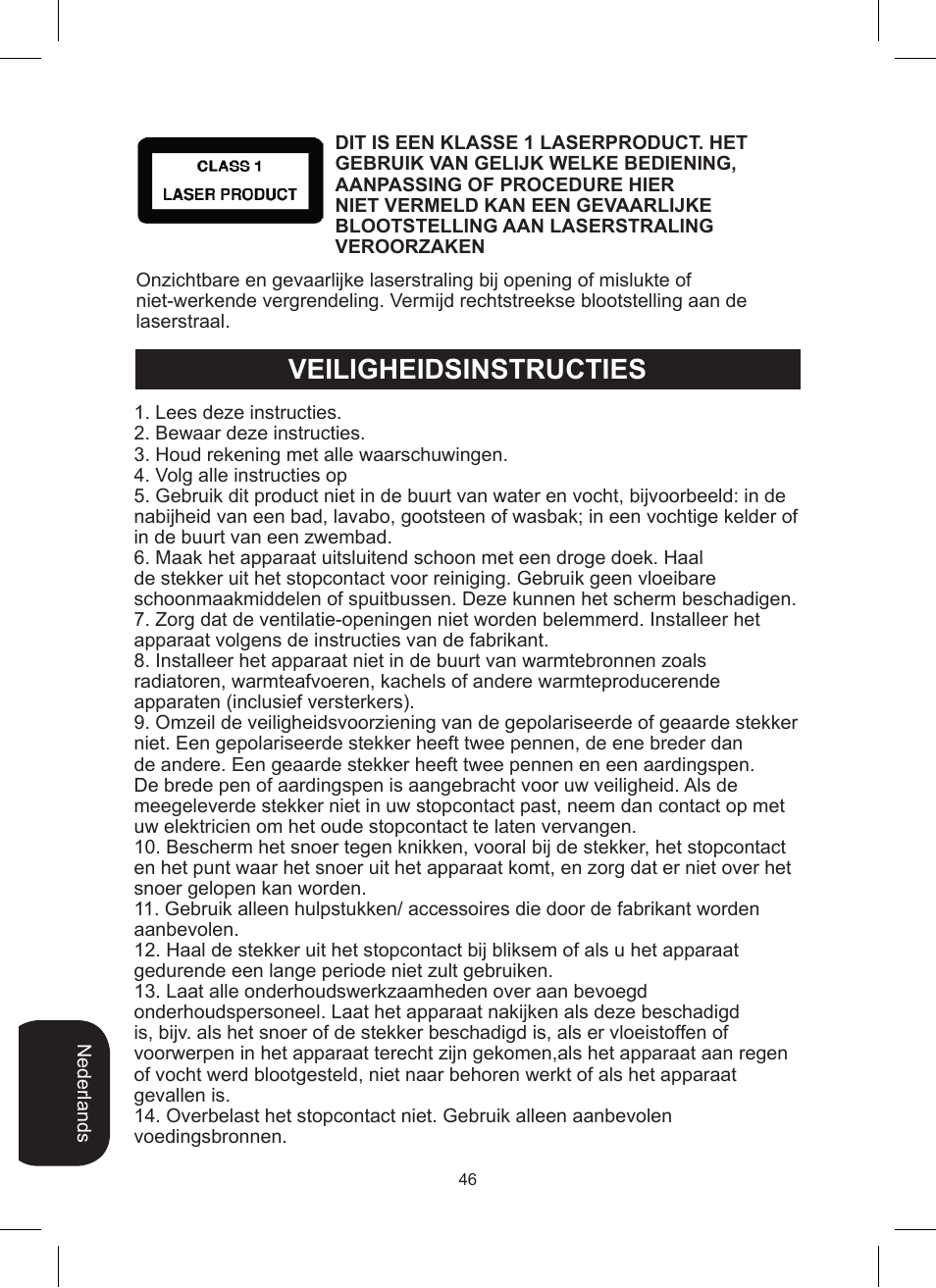 Veiligheidsinstructies | Lexibook RCD200TS User Manual | Page 46 / 54