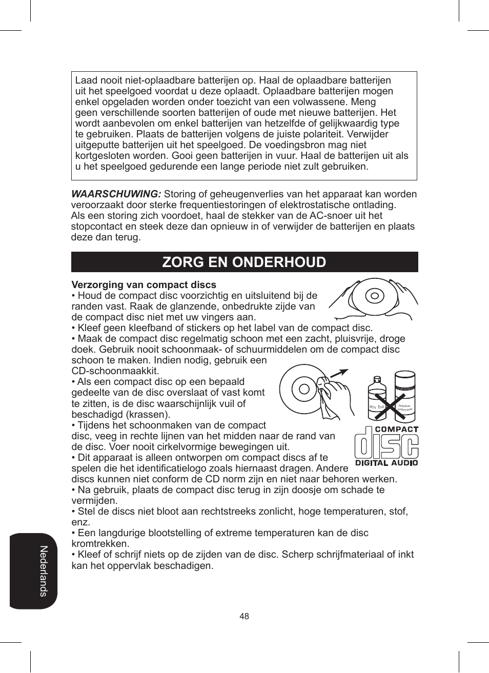 Zorg en onderhoud | Lexibook RCD200TS User Manual | Page 48 / 54