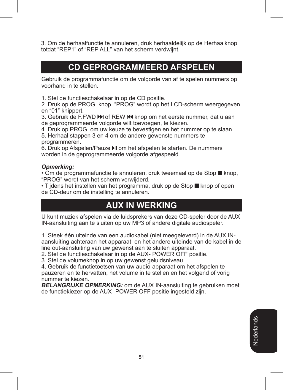 Cd geprogrammeerd afspelen aux in werking | Lexibook RCD200TS User Manual | Page 51 / 54