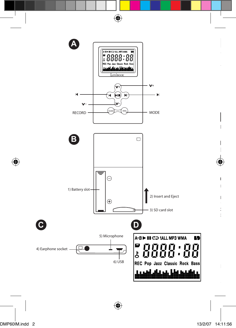 Ab c d, Introduction, Description de l’appareil | Lexibook DMP60BB User Manual | Page 2 / 44