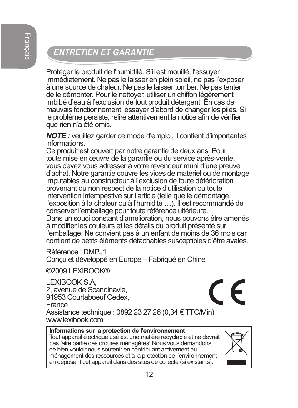 Lexibook DMPJ1 User Manual | Page 12 / 66