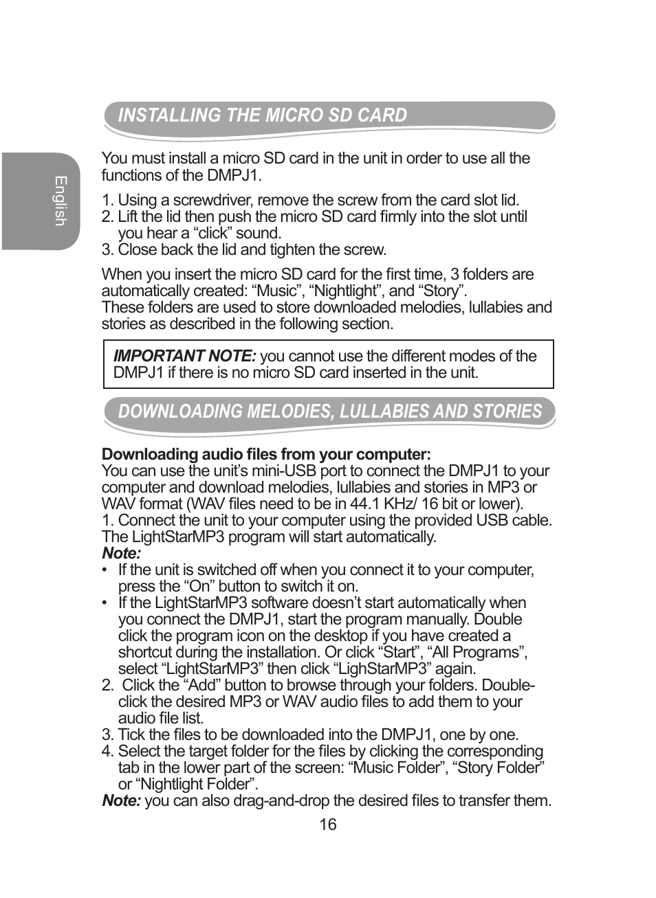 Lexibook DMPJ1 User Manual | Page 16 / 66