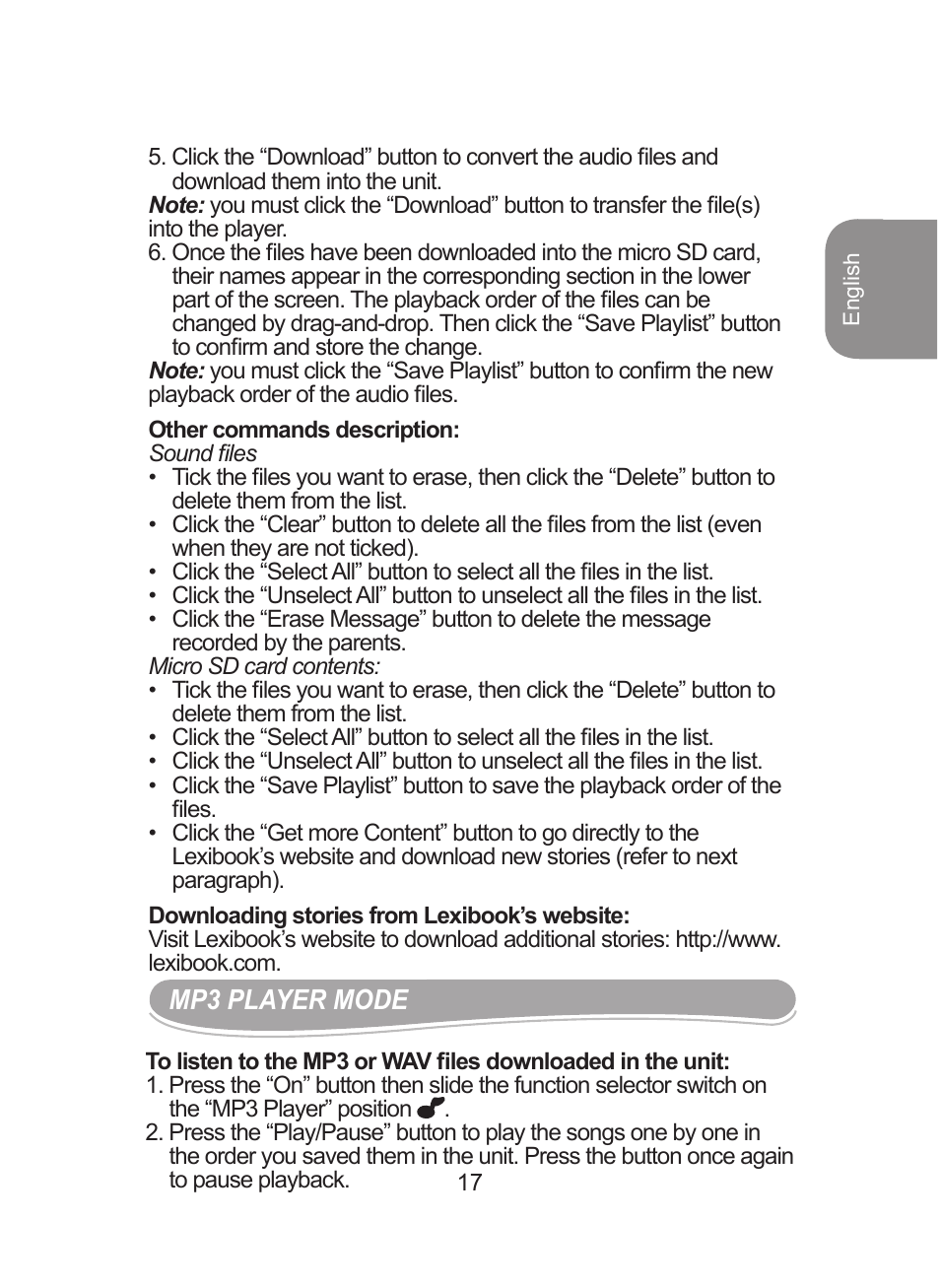 Lexibook DMPJ1 User Manual | Page 17 / 66