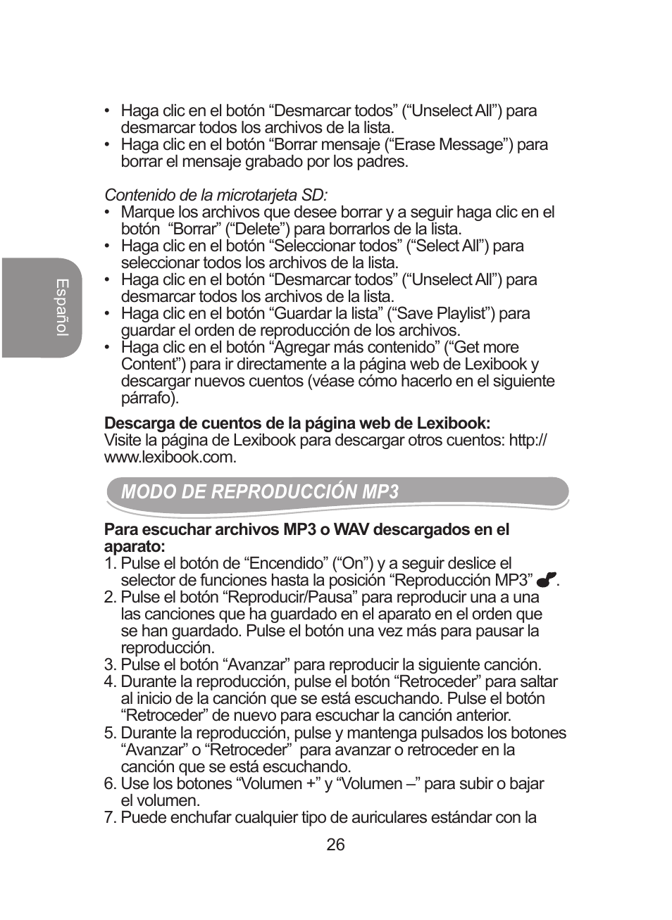 Lexibook DMPJ1 User Manual | Page 26 / 66