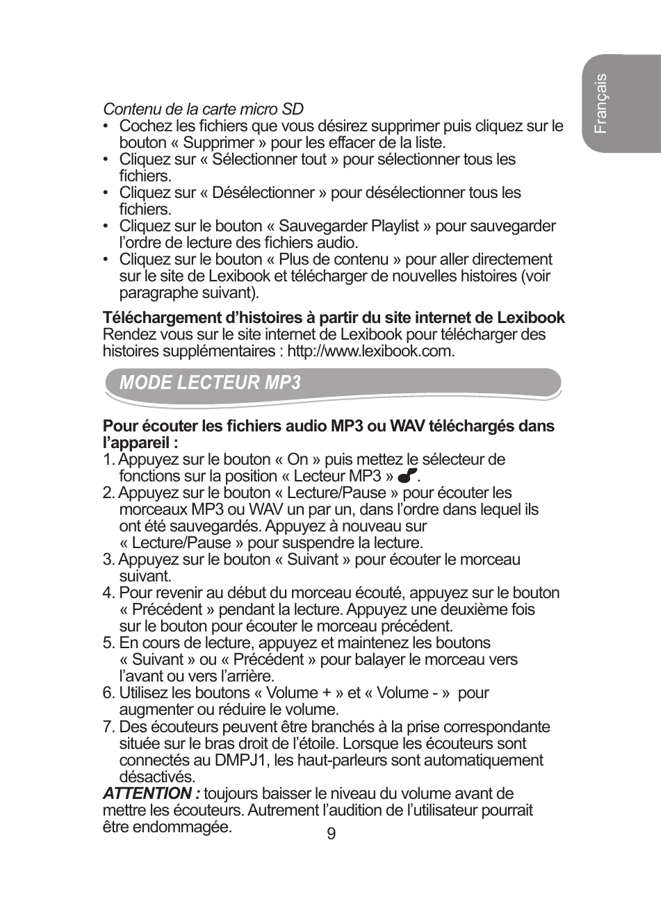 Lexibook DMPJ1 User Manual | Page 9 / 66
