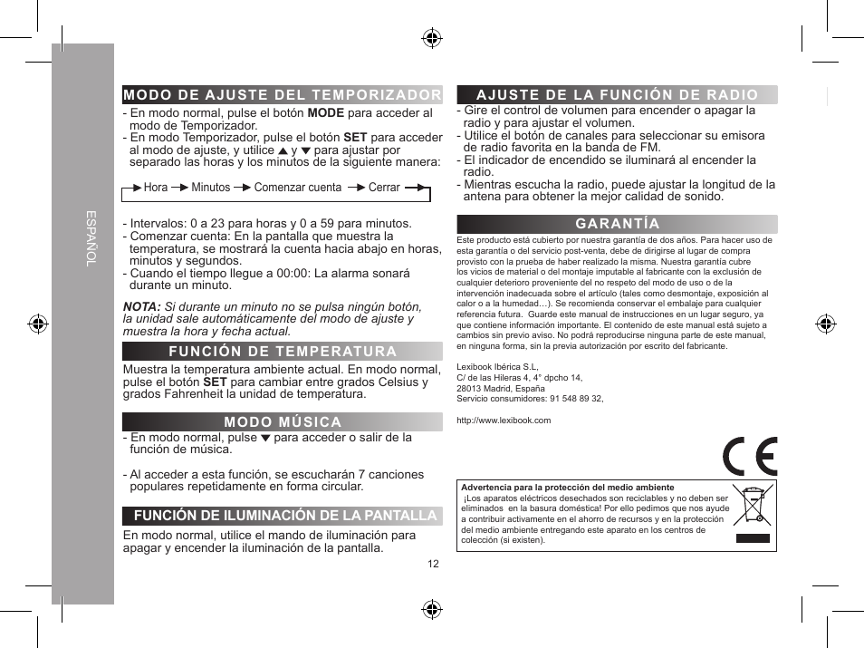 Lexibook DR900 User Manual | Page 12 / 24