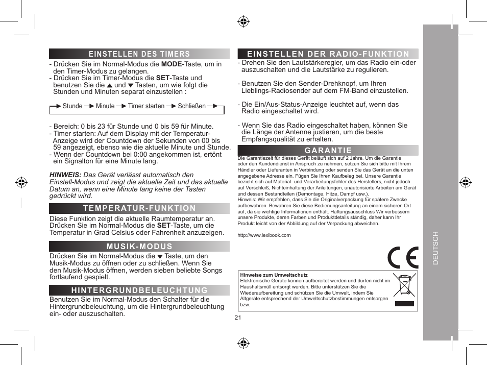 Lexibook DR900 User Manual | Page 21 / 24