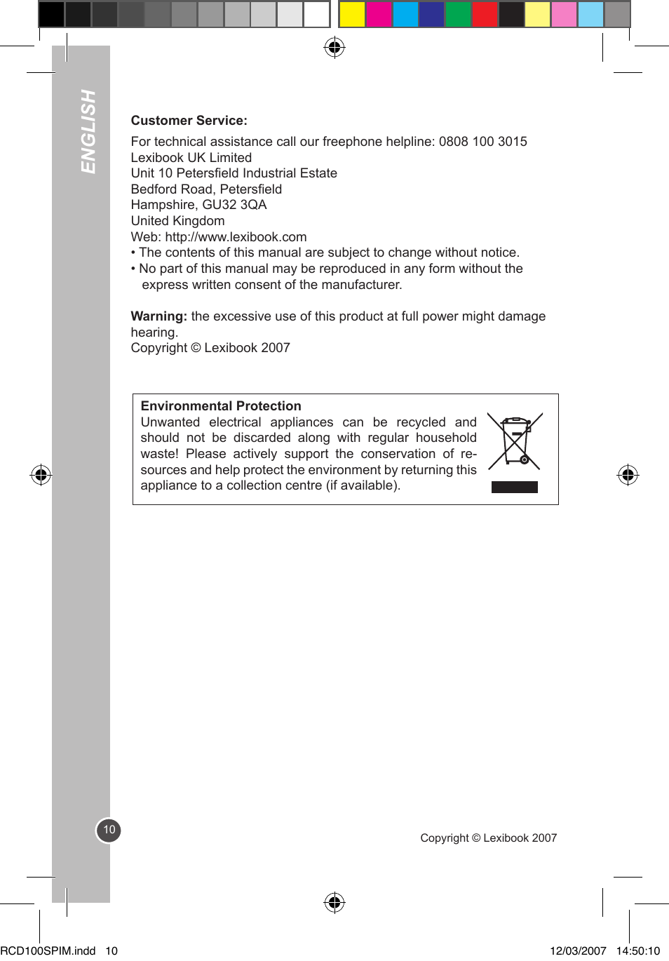 English | Lexibook RCD100SP User Manual | Page 10 / 62