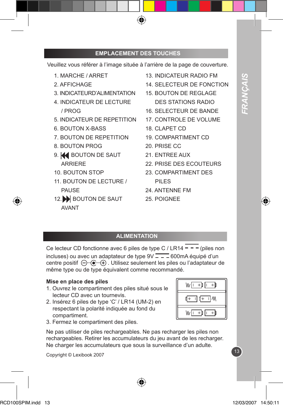 Français | Lexibook RCD100SP User Manual | Page 13 / 62