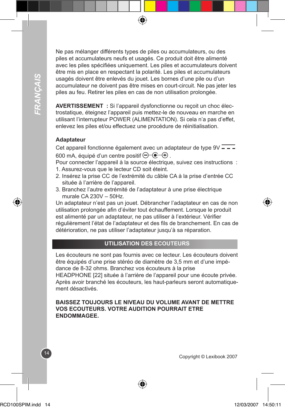 Français | Lexibook RCD100SP User Manual | Page 14 / 62