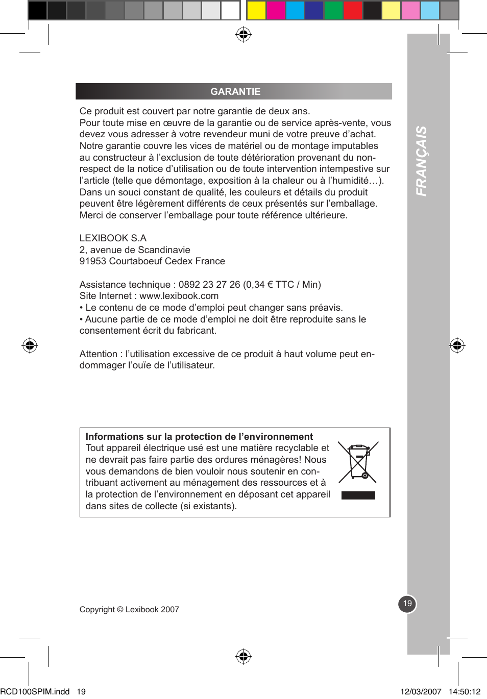 Français | Lexibook RCD100SP User Manual | Page 19 / 62