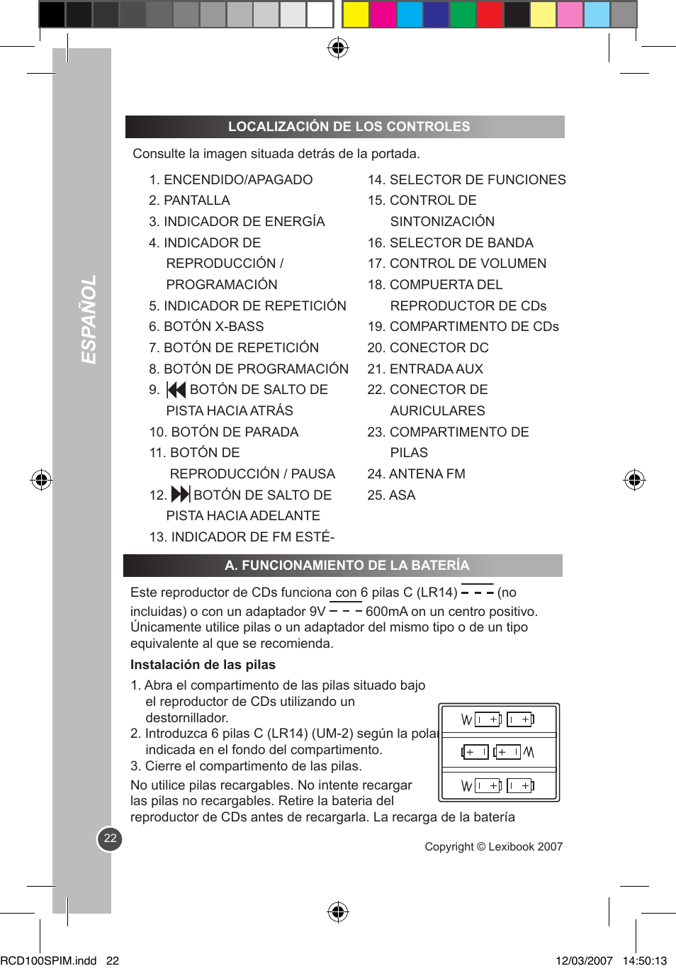Esp añol | Lexibook RCD100SP User Manual | Page 22 / 62