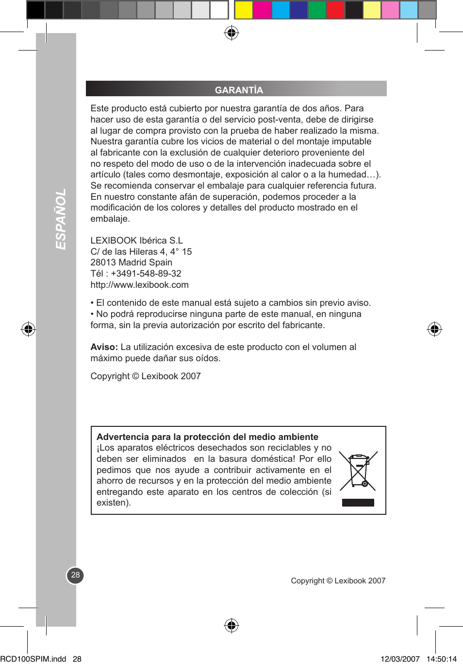 Esp añol | Lexibook RCD100SP User Manual | Page 28 / 62