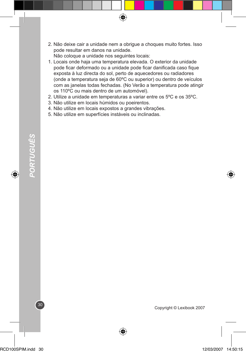 Por tuguês | Lexibook RCD100SP User Manual | Page 30 / 62