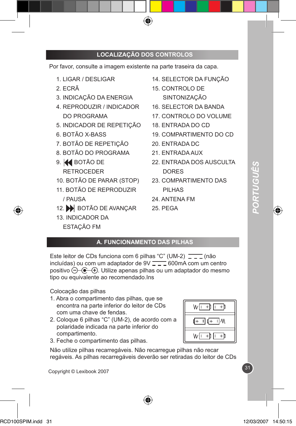 Por tuguês | Lexibook RCD100SP User Manual | Page 31 / 62