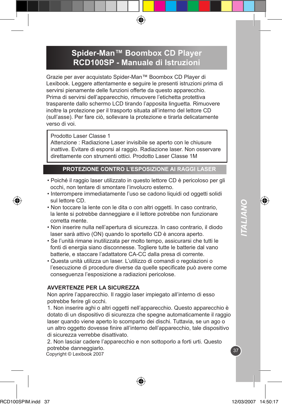 It aliano | Lexibook RCD100SP User Manual | Page 37 / 62