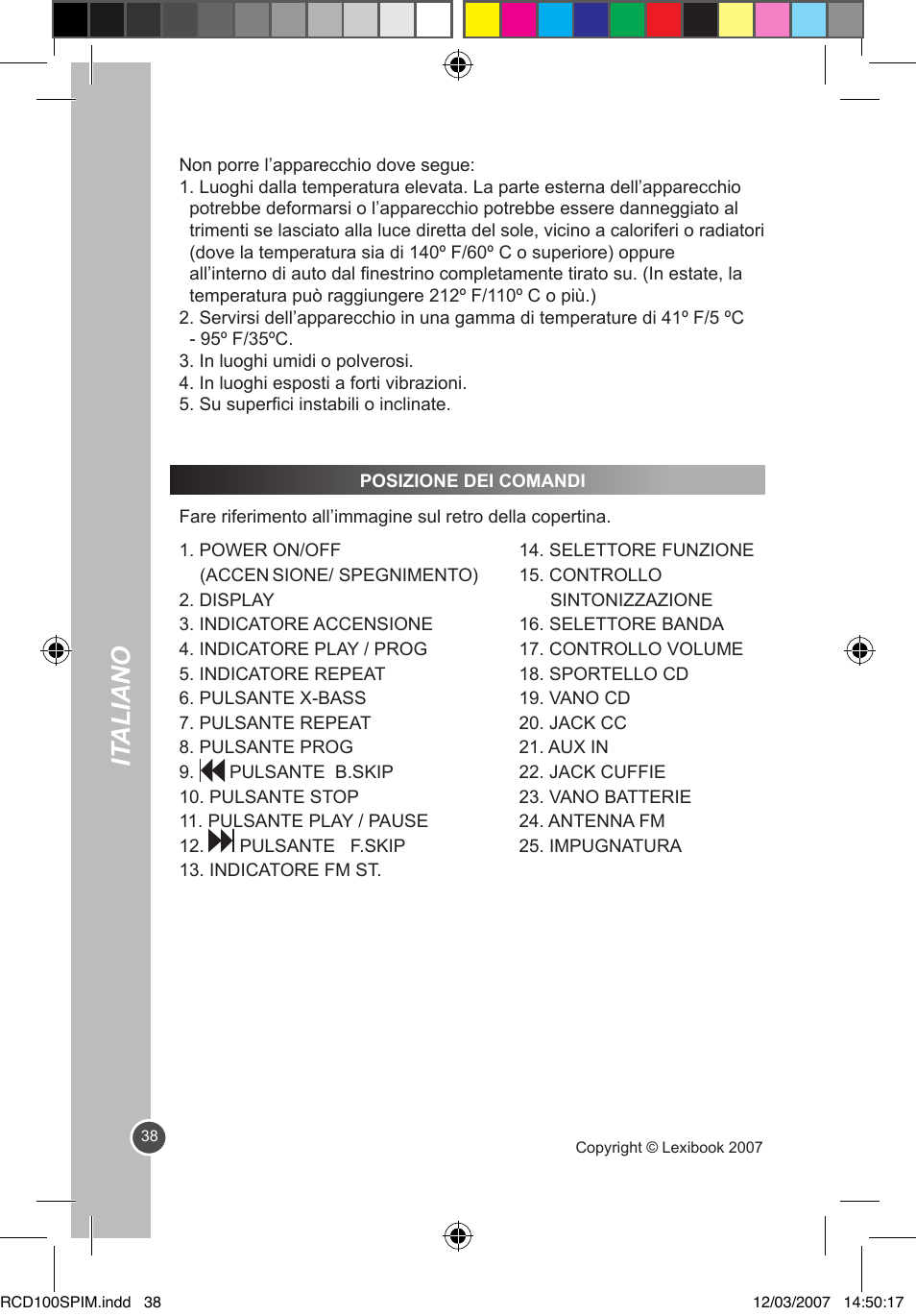 It aliano | Lexibook RCD100SP User Manual | Page 38 / 62