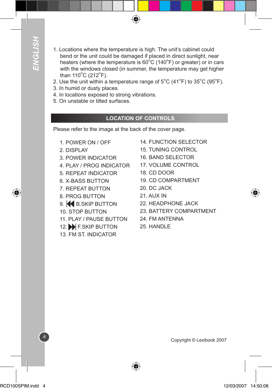 English | Lexibook RCD100SP User Manual | Page 4 / 62
