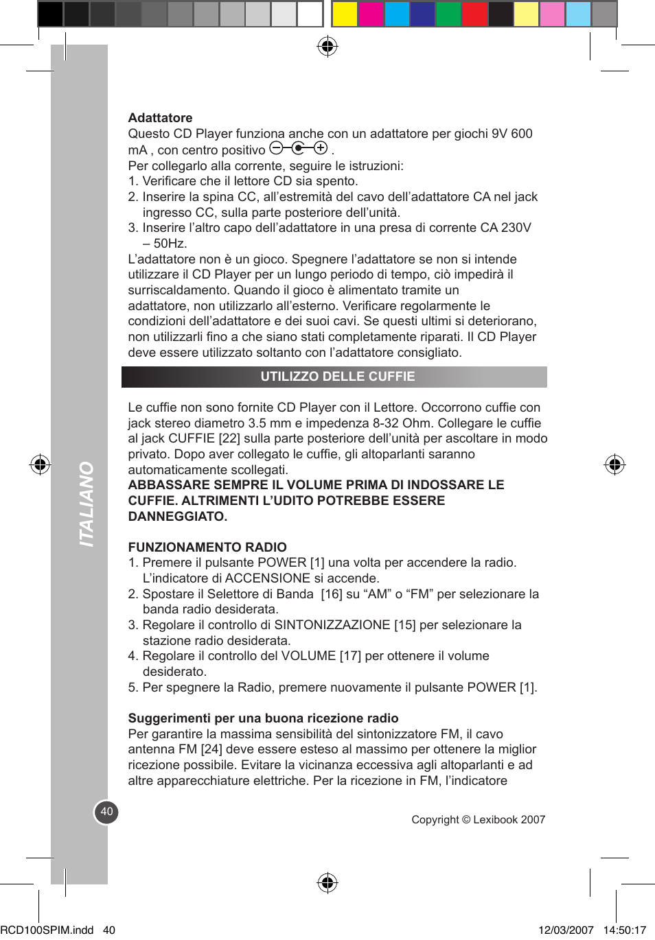 It aliano | Lexibook RCD100SP User Manual | Page 40 / 62
