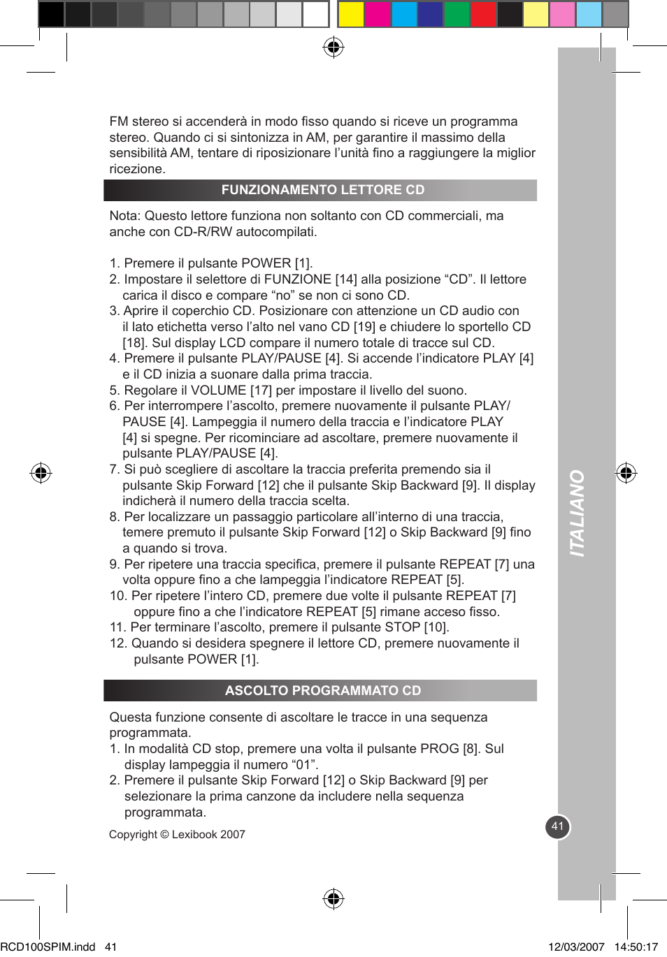It aliano | Lexibook RCD100SP User Manual | Page 41 / 62