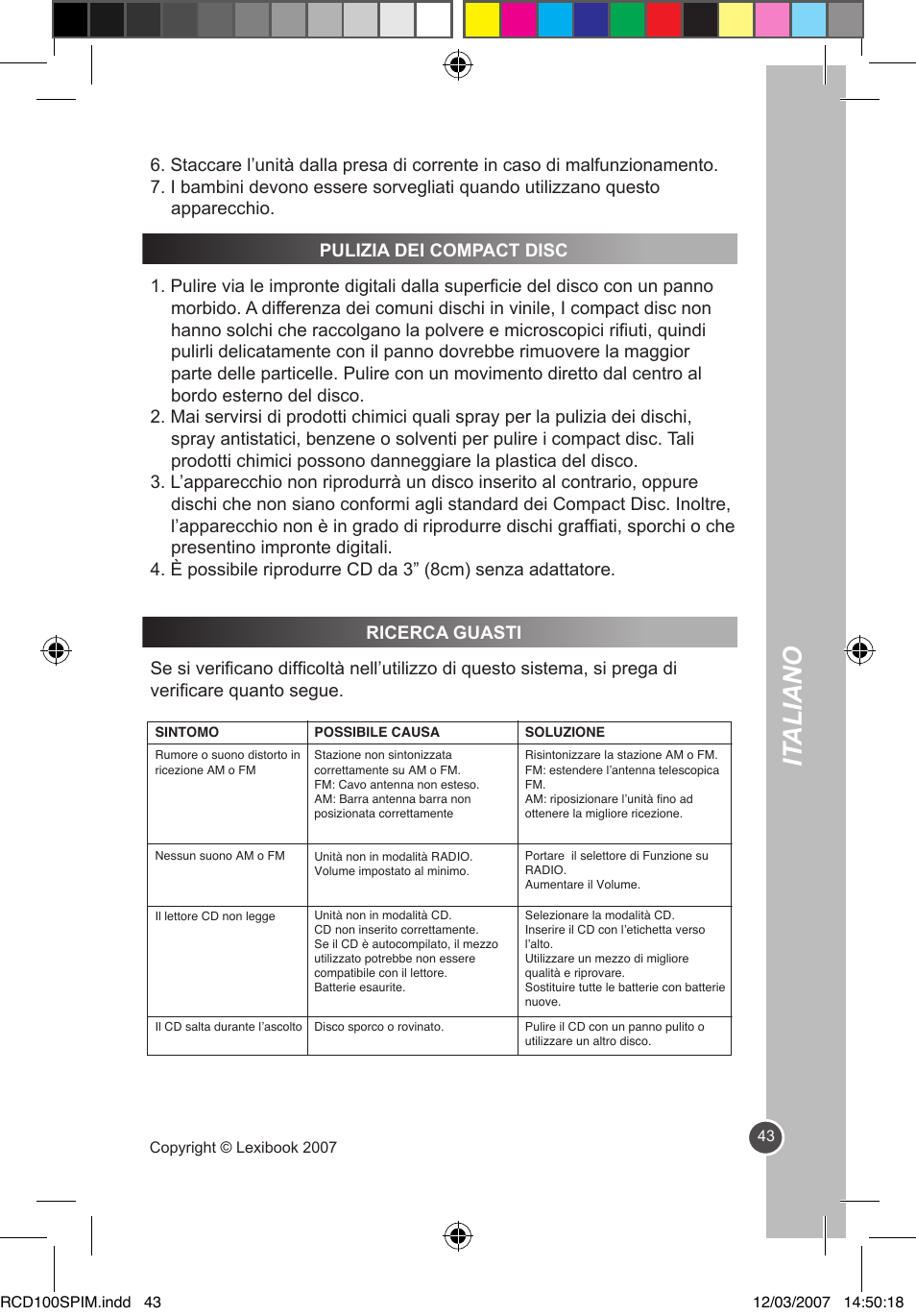 It aliano | Lexibook RCD100SP User Manual | Page 43 / 62