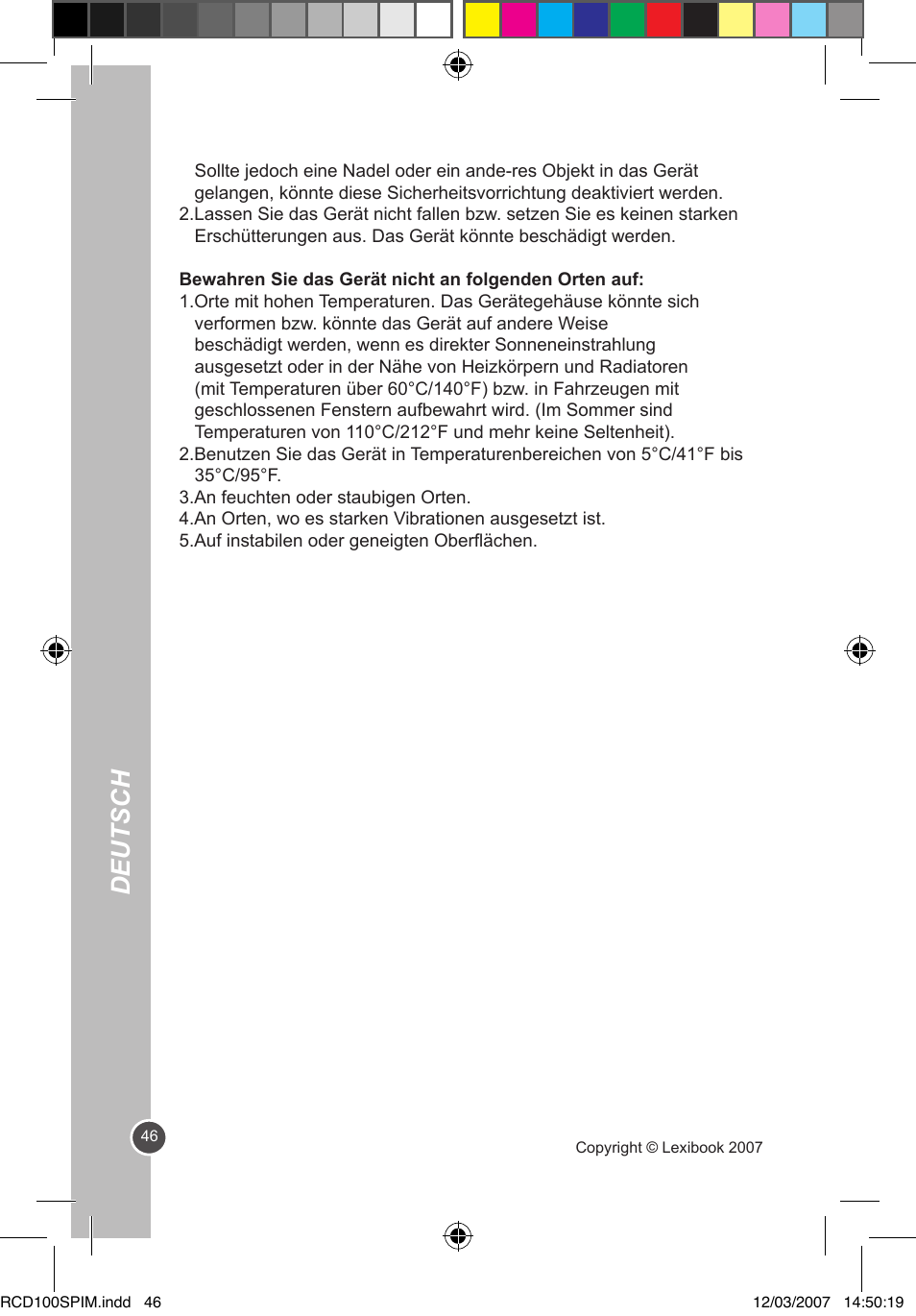 Deutsch | Lexibook RCD100SP User Manual | Page 46 / 62