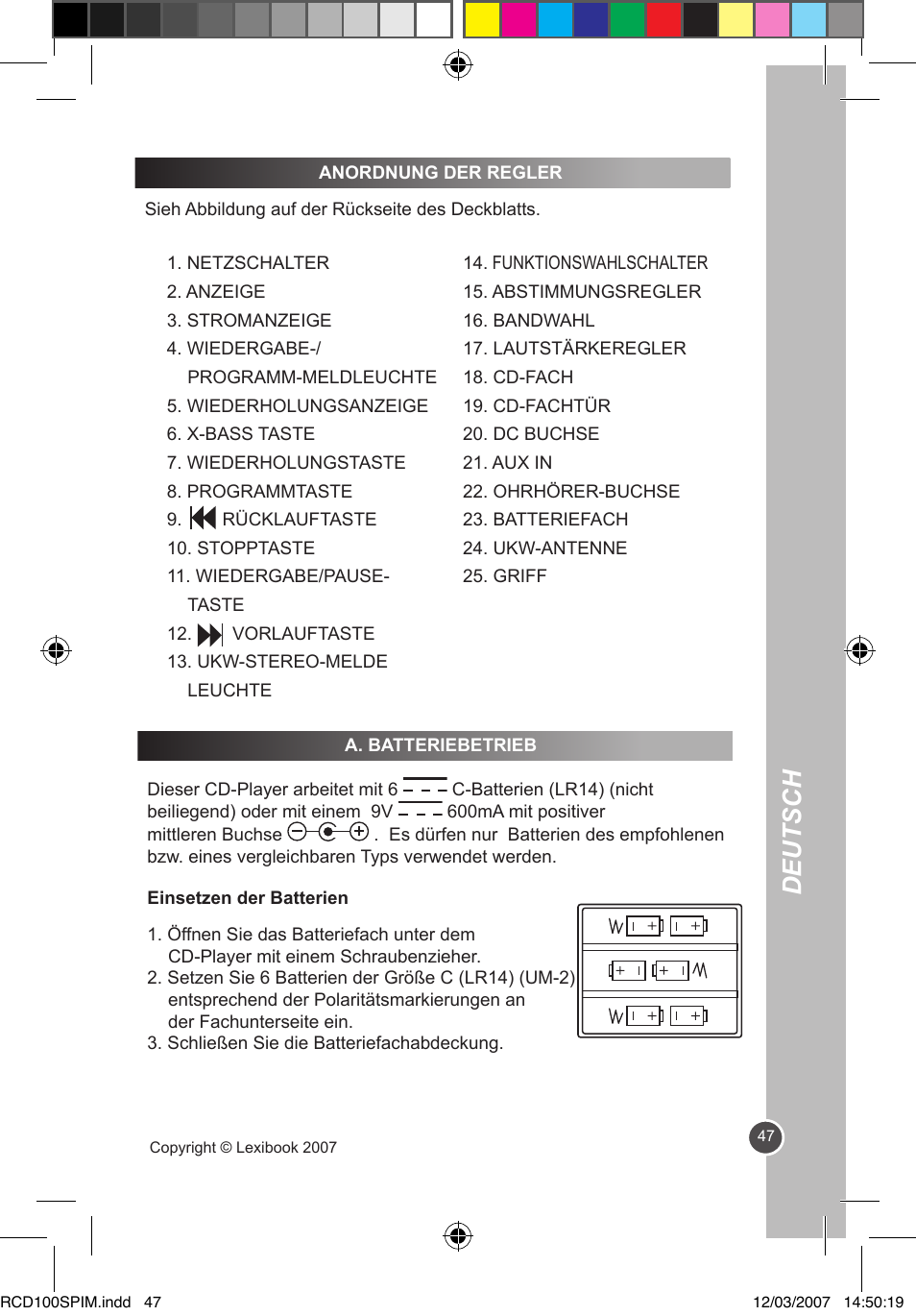 Deutsch | Lexibook RCD100SP User Manual | Page 47 / 62