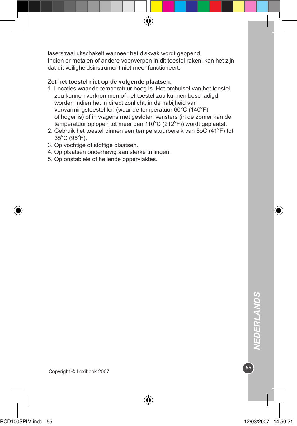 Nederlands | Lexibook RCD100SP User Manual | Page 55 / 62