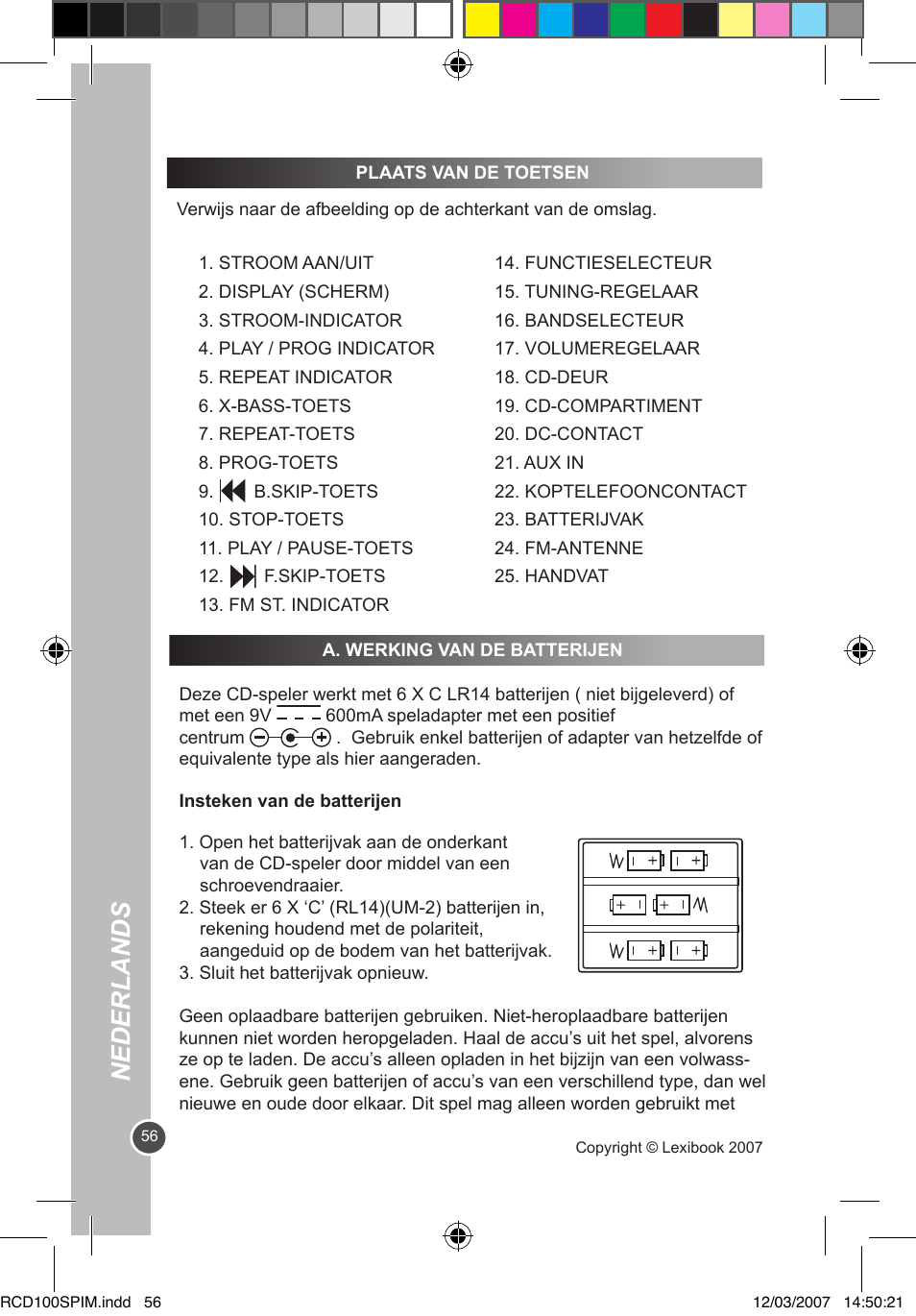 Nederlands | Lexibook RCD100SP User Manual | Page 56 / 62