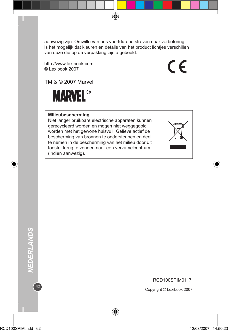 Nederlands | Lexibook RCD100SP User Manual | Page 62 / 62