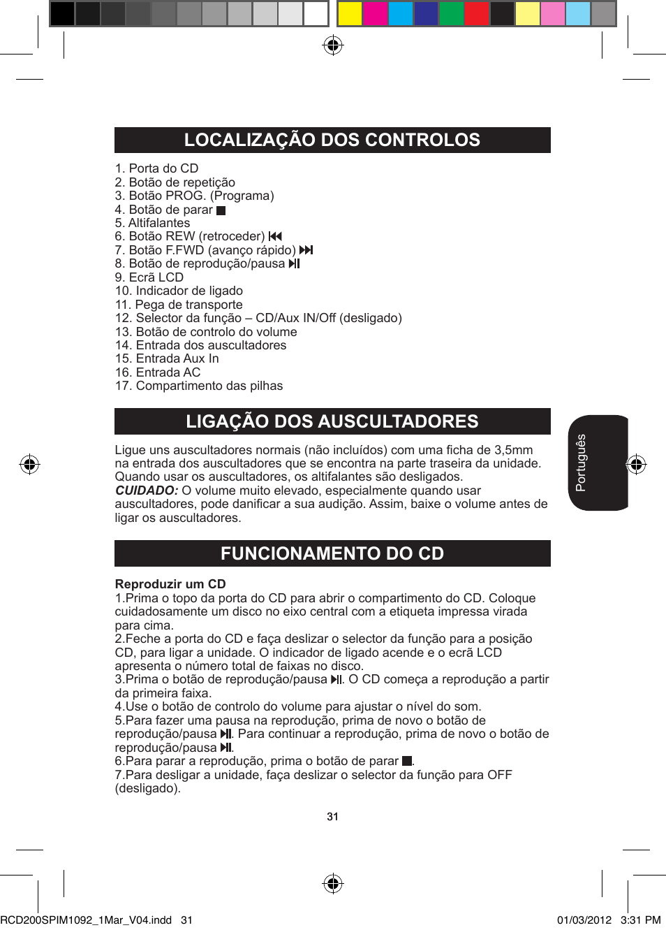 Funcionamento do cd | Lexibook RCD200SP User Manual | Page 31 / 60