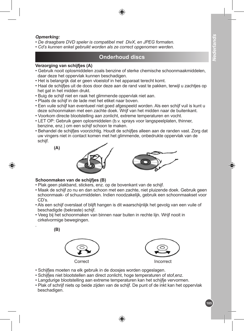 Onderhoud discs | Lexibook DVDP1BB User Manual | Page 105 / 116