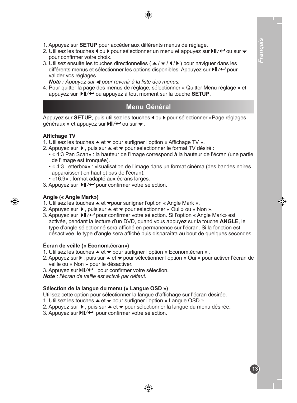 Menu général | Lexibook DVDP1BB User Manual | Page 13 / 116