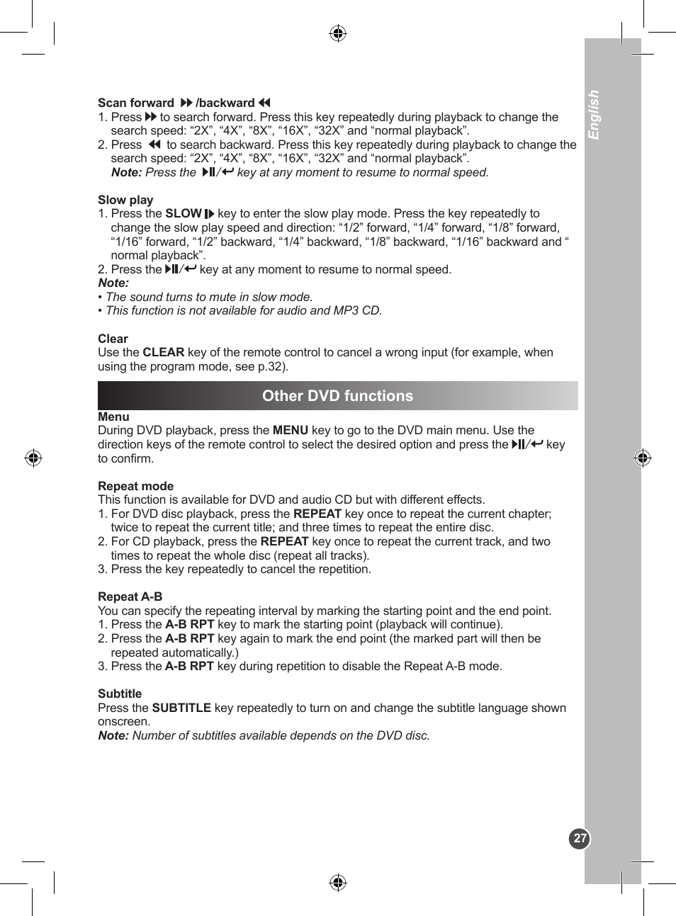 Other dvd functions | Lexibook DVDP1BB User Manual | Page 27 / 116