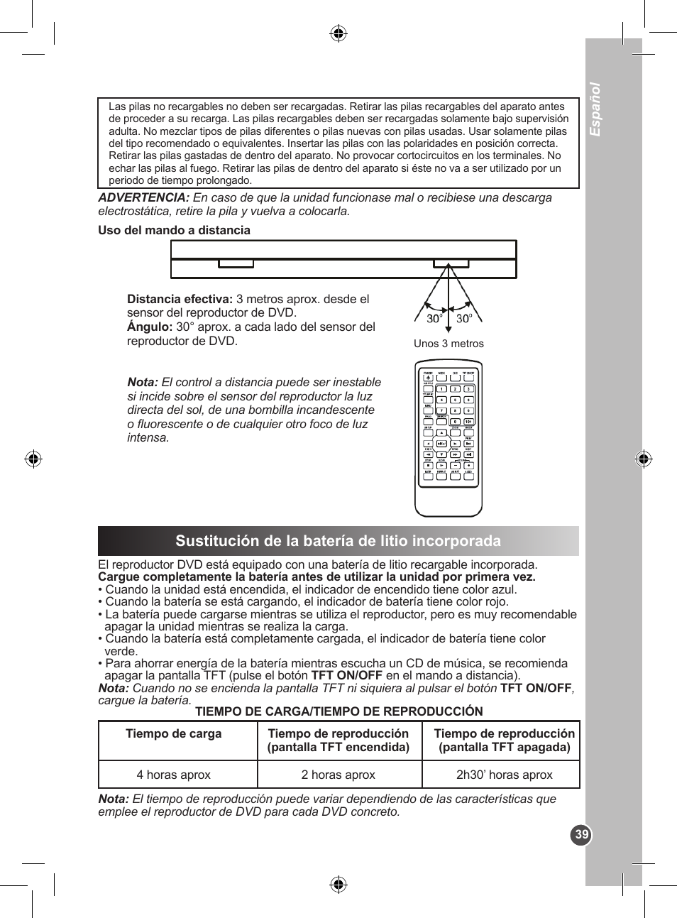 Sustitución de la batería de litio incorporada | Lexibook DVDP1BB User Manual | Page 39 / 116