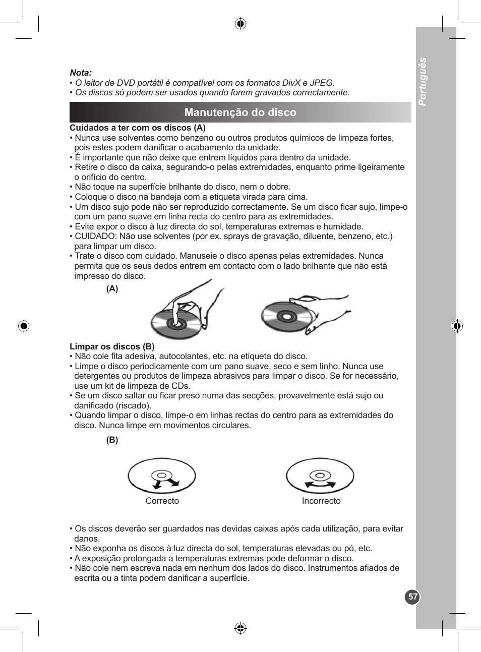 Manutenção do disco | Lexibook DVDP1BB User Manual | Page 57 / 116