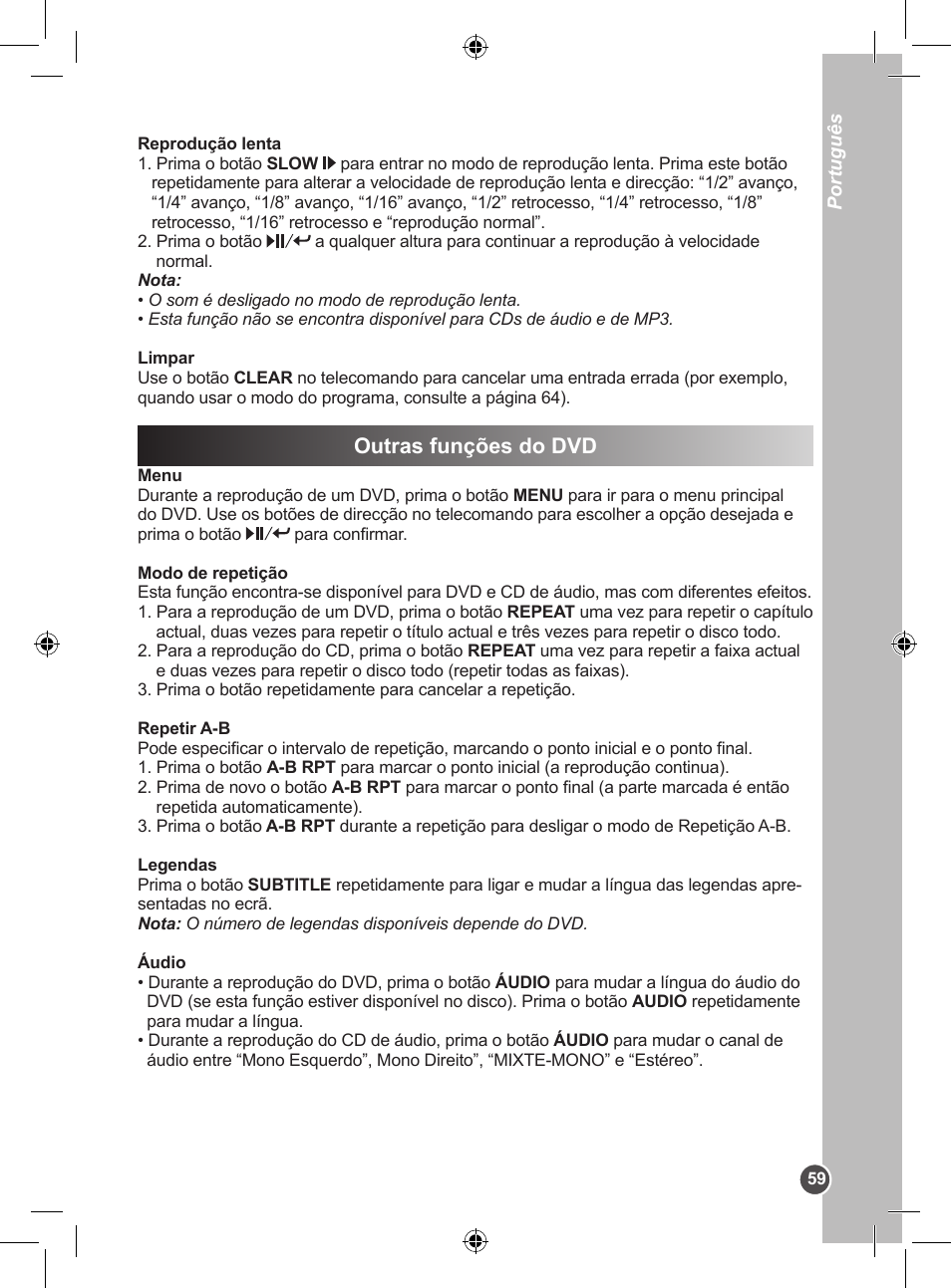 Outras funções do dvd | Lexibook DVDP1BB User Manual | Page 59 / 116